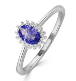 Tanzanite 6 X 4mm And Diamond 18k White Gold Ring  Fet20-vy