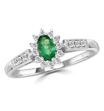 Emerald 5 X 3mm And Diamond 18k White Gold Ring