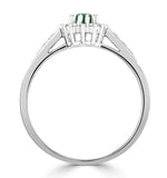 Emerald 5 X 3mm And Diamond 9k White Gold Ring