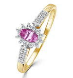 9k Gold Diamond Pink Sapphire Ring 0.14ct