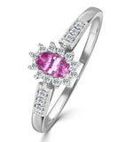 18k White Gold Diamond Pink Sapphire Ring 0.14ct