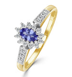 Tanzanite 5 X 3mm And Diamond 18k Gold Ring
