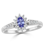 Tanzanite 5 X 3mm And Diamond 18k White Gold Ring
