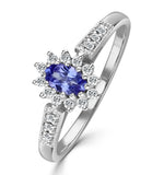 Tanzanite 5 X 3mm And Diamond 18k White Gold Ring