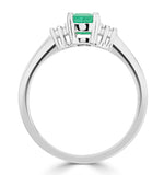Emerald 6 X 4mm And Diamond 9k White Gold Ring  A3078
