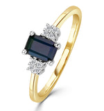 Sapphire 6 X 4mm And Diamond 9k Gold Ring  A3220