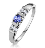 Tanzanite 3.75mm And Diamond 18k White Gold Ring