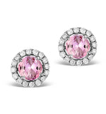 Diamond Halo Pink Sapphire Earrings - 18k White Gold Fg27-ruy