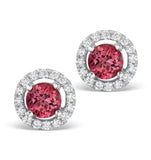 Pink Tourmaline 1ct And Diamond Halo Earrings In 18k White Gold- Fg27