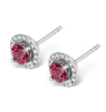 Pink Tourmaline 1ct And Diamond Halo Earrings In 18k White Gold- Fg27