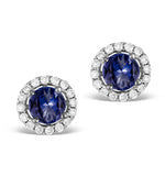 Diamond Halo Sapphire Earrings 0.75ct -18k White Gold Fg27-uy