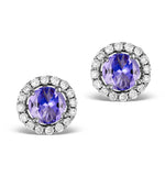 Diamond Halo Tanzanite Earrings 0.55ct - 18k White Gold Fg27-vy