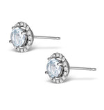 Diamond Halo Aquamarine Earrings 0.50ct - 18k White Gold Fg27-csy
