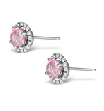 Diamond Halo Pink Sapphire Earrings - 18k White Gold Fg27-ruy