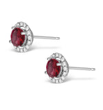 Diamond Halo Ruby Earrings 0.65ct - 18k White Gold Fg27-ty