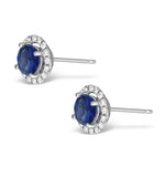 Diamond Halo Sapphire Earrings 0.75ct -18k White Gold Fg27-uy