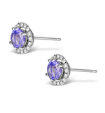 Diamond Halo Tanzanite Earrings 0.55ct - 18k White Gold Fg27-vy
