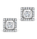 Halo Diamond Earrings - Ella Princess Cut 18k White Gold 1.40ct G/vs