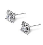 Halo Diamond Earrings - Ella Princess Cut 18k White Gold 1.40ct H/si