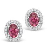 Pink Tourmaline 1.60ct And Diamond Halo Earrings 18k White Gold Fg29