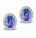 Tanzanite 7 X 5mm And Diamond 18k White Gold Earrings