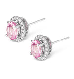 Pink Sapphire 7 X 5mm And Diamond 18k White Gold Earrings