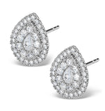 Halo Diamond Earrings 1.20ct Pear Shaped Galileo In 18k White Gold