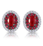 Ruby And Diamond Halo Earrings In 18k Gold - Asteria Collection