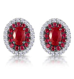 Ruby And Diamond Halo Earrings In 18k White Gold - Asteria Collection