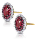 Ruby And Diamond Halo Earrings In 18k Gold - Asteria Collection
