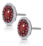 Ruby And Diamond Halo Earrings In 18k White Gold - Asteria Collection