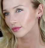 Ruby And Diamond Halo Earrings In 18k Gold - Asteria Collection
