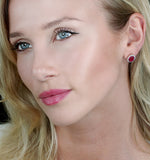 Ruby And Diamond Halo Earrings In 18k White Gold - Asteria Collection
