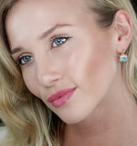 3ct Blue Topaz And Diamond Halo Earrings 18k Gold - Asteria Collection