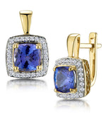 3ct Tanzanite And Diamond Halo Earrings 18k Gold - Asteria Collection