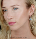 2.5ct Blue Topaz And Diamond Halo Asteria Earrings 18k White Gold