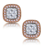Diamond And Pink Diamond Halo Asteria Oval Earrings In 18k Rose Gold