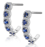 1.50ct Sapphire Diamond Halo Asteria Earrings In 18k White Gold