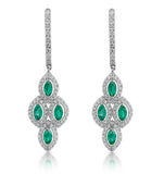 1.10ct Emerald Asteria Diamond Drop Earrings In 18k White Gold