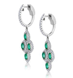 1.10ct Emerald Asteria Diamond Drop Earrings In 18k White Gold