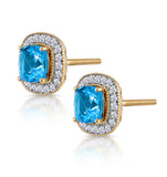 3ct Blue Topaz Asteria Collection Diamond Halo Earrings In 18k Gold