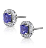 2.20ct Tanzanite Asteria Diamond Halo Earrings In White 18k Gold