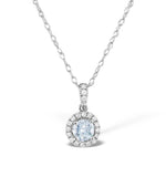 Aquamarine 5mm And Diamond 18k White Gold Pendant Necklace