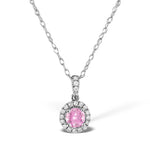 Pink Sapphire 5mm And Diamond 18k White Gold Pendant Necklace