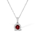 Ruby 0.65ct And Diamond Halo 18k White Gold Pendant Necklace