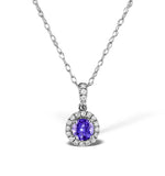 Tanzanite 5mm And Diamond 18k White Gold Pendant Necklace