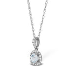 Aquamarine 5mm And Diamond 18k White Gold Pendant Necklace