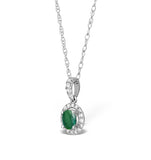 Emerald 0.50ct And Diamond Halo 18k White Gold Pendant Necklace