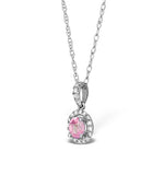 Pink Sapphire 5mm And Diamond 18k White Gold Pendant Necklace