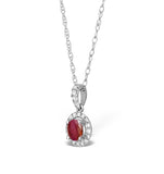 Ruby 0.65ct And Diamond Halo 18k White Gold Pendant Necklace